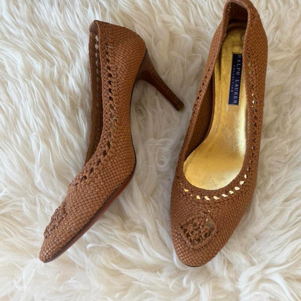 Ralph Lauren Brown Woven Leather Pumps